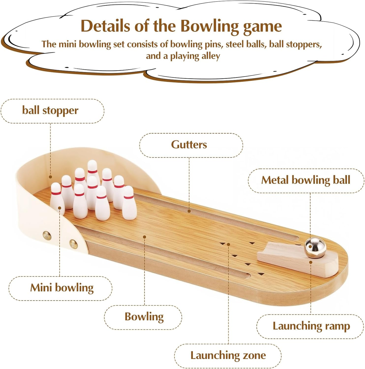 Mini Wooden Desk Bowling Game